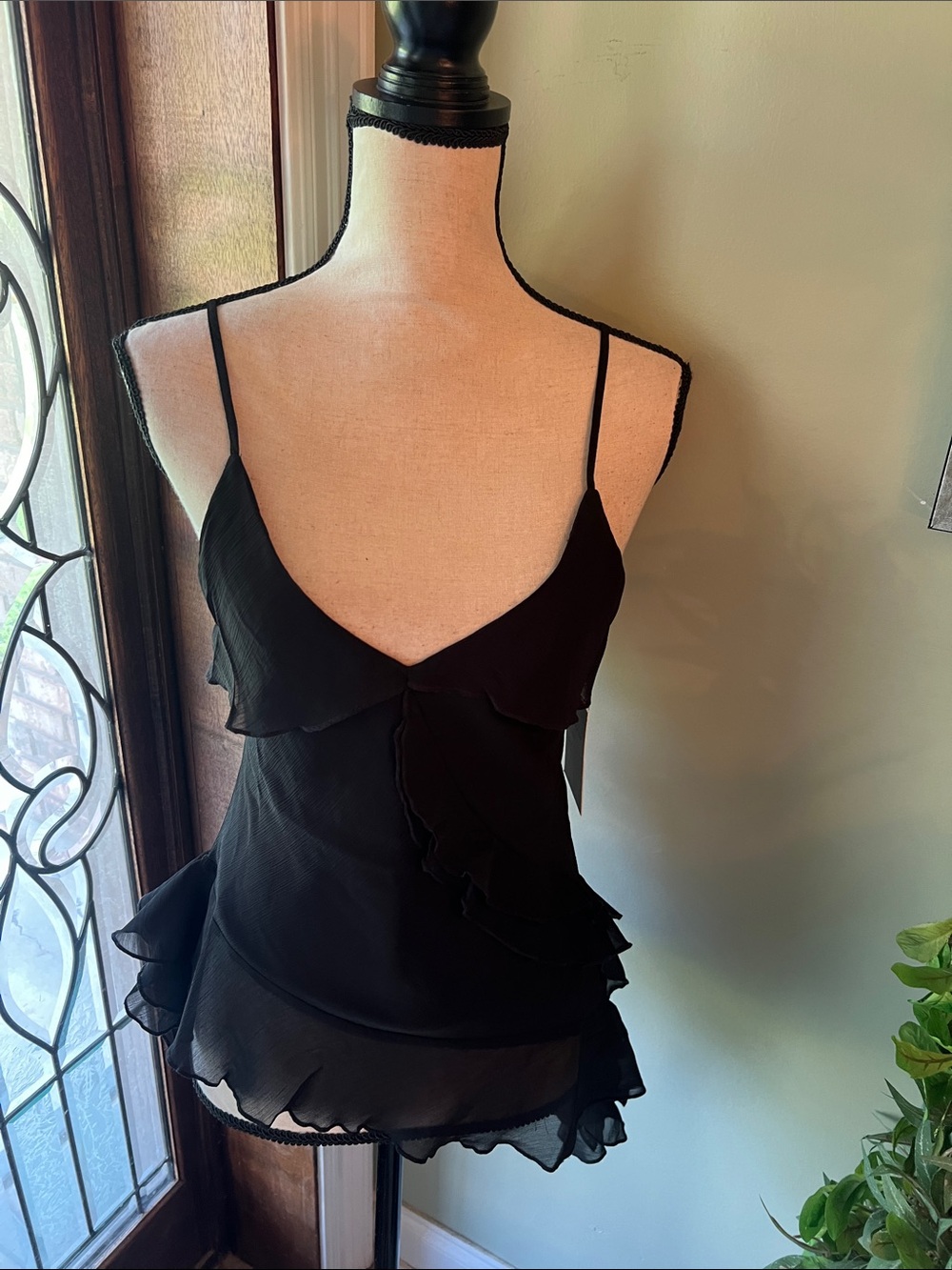 Black Ruffled Spaghetti Strap Camisole